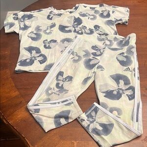 Adidas Cream and Gray Floral Lounge Set